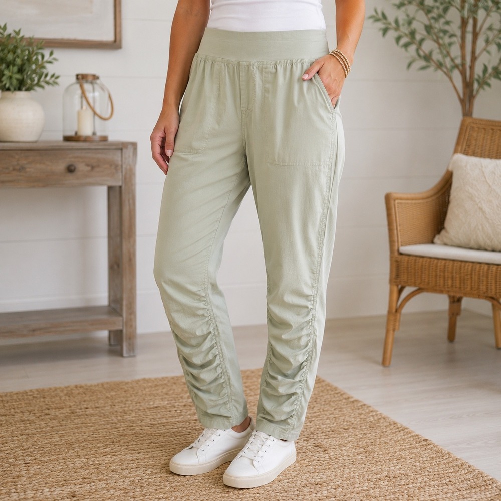 Wearables by XCVI Women Medium Sage Green Ruched Leg Jogger Pants 22720W
